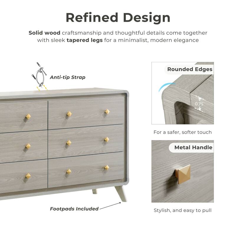 Furniture of America Thalia Modern Grey Wood 6-Drawer Dresser