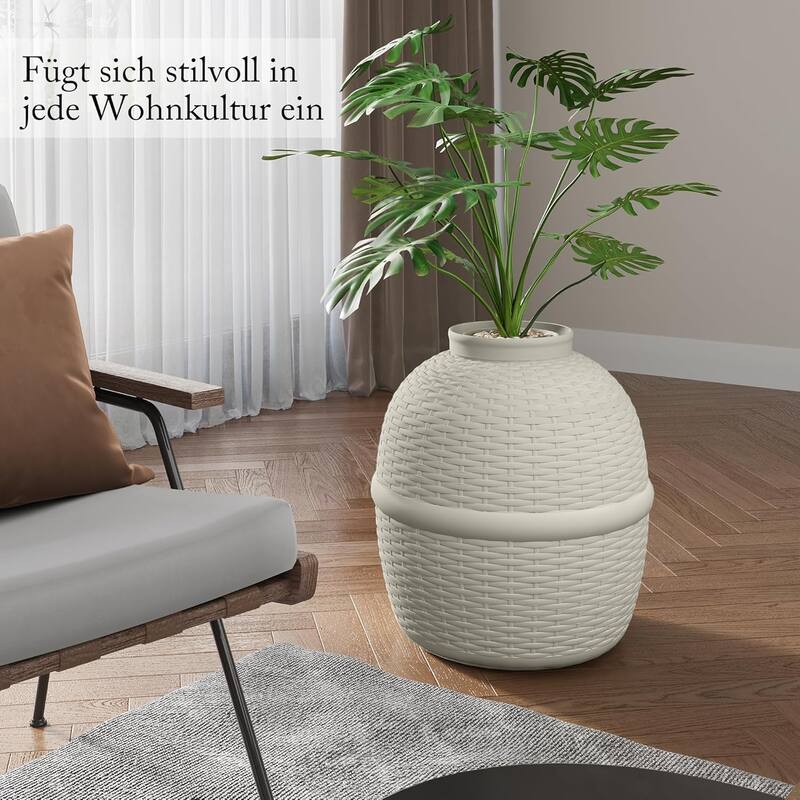 Hidden Litter Box with Faux Plant & Rattan Pattern, Large Cat Enclosure