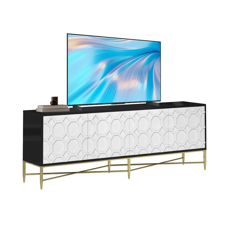 Modern Black And White Color Scheme Press Design 4 Door Cabinet, Living Room Tv Stand