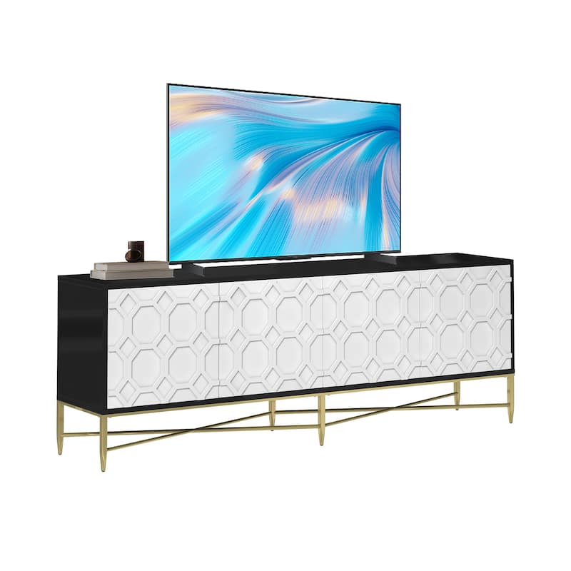 Modern TV Stand with Four Doors, Media Storage Console with Adjustable Foot Pegs, Entertainment Center with Metal Legs