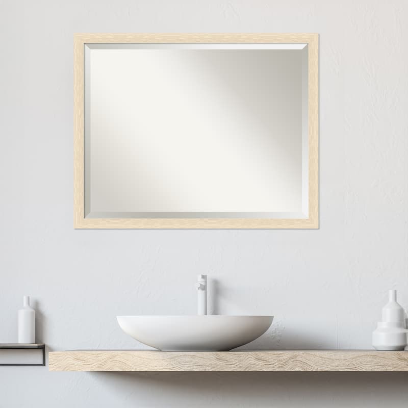 Woodgrain Stripe Beveled Wood Framed Bathroom Vanity Wall Mirror