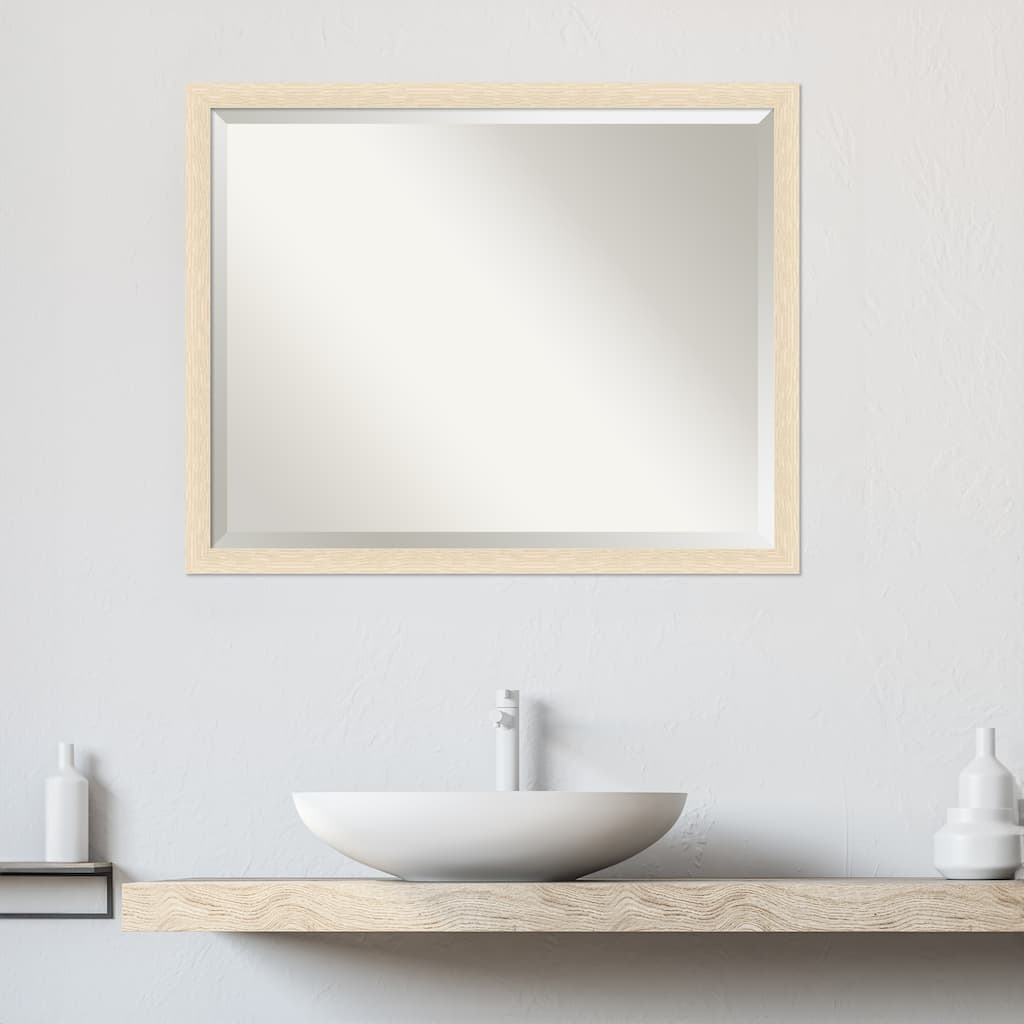 Woodgrain Stripe Beveled Wood Framed Bathroom Vanity Wall Mirror