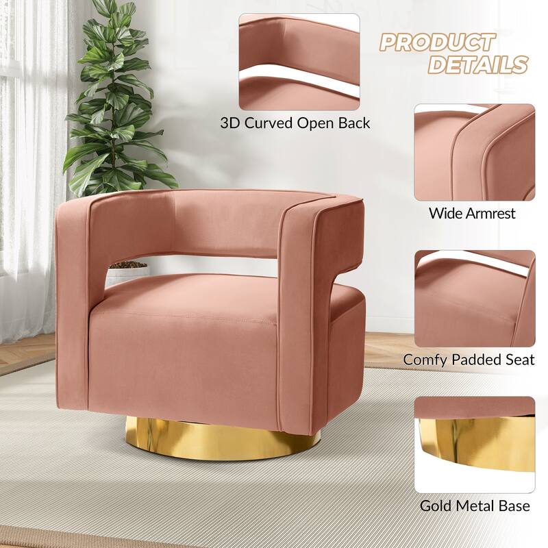 Carisa Modern Upholstered Swivel Open-Back Barrel Chair with Golden Base by HULALA HOME