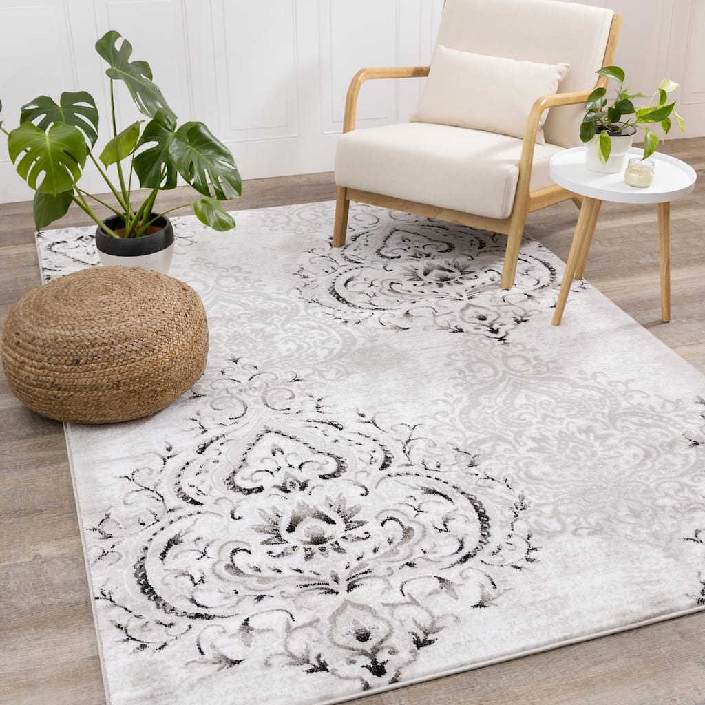 Perry Collection - Venetian Silver Damask Rug