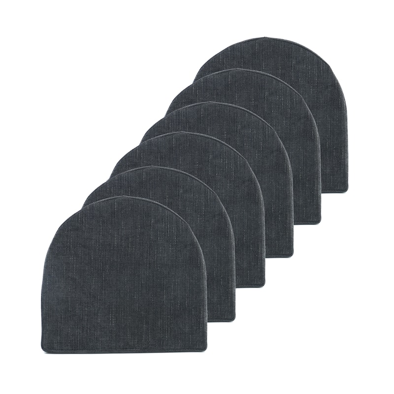 Sweet Home Collection U-Shape High Density Memory Foam Chair Pads with Ties - Set of 6 - Black