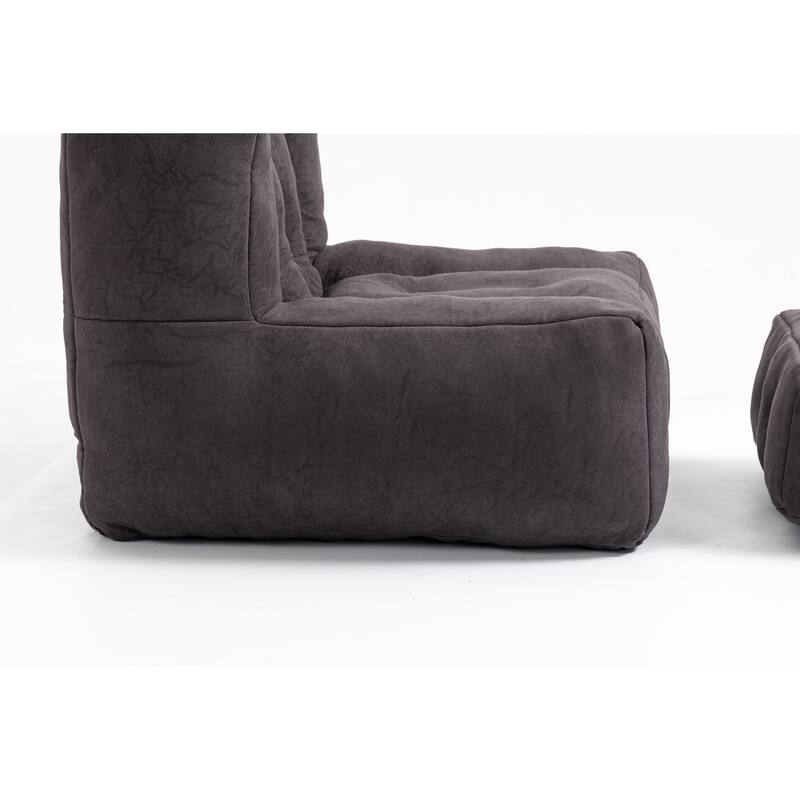 Fluffy Bean Bag Chair Lazy Bean Bag Sofa Chair for Adults and Children, Lounge Chairs with Memory Foam and Ottoman, Black