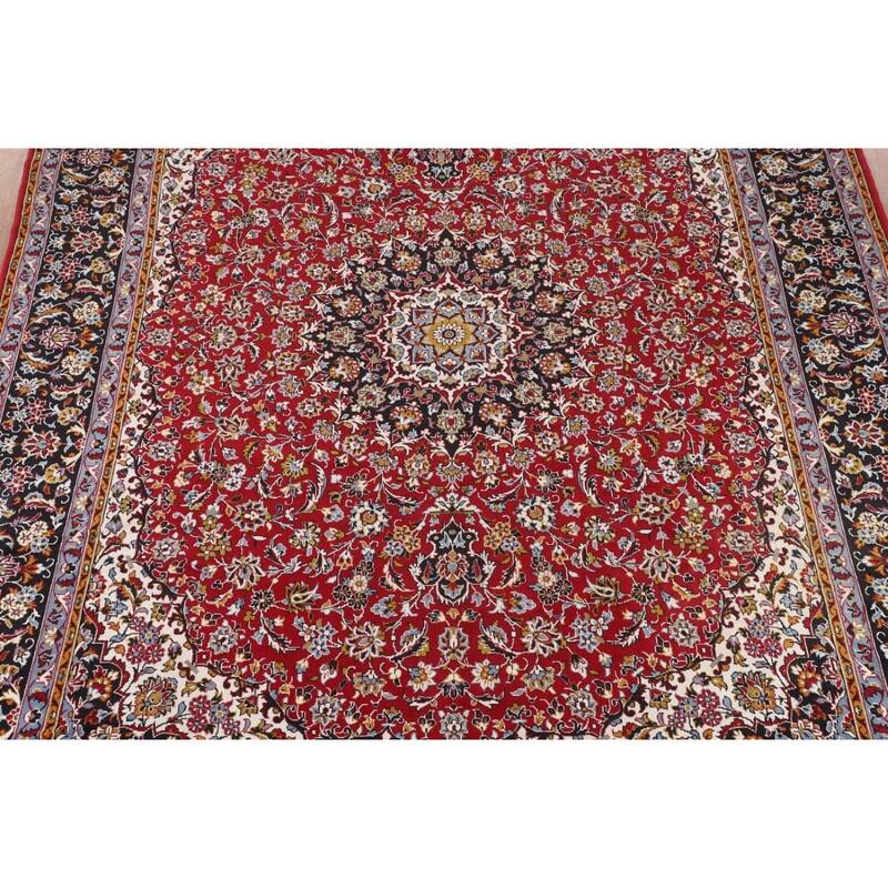 Traditional Red Kashan Turkish Area Rug Floral Machine-Made Carpet - 9'8" x 12'9"
