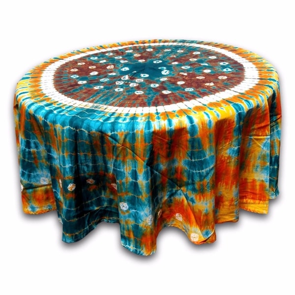 Handmade 100% Cotton Bandhani Tie Dye Mandala Tablecloth 76" Round Multicolor