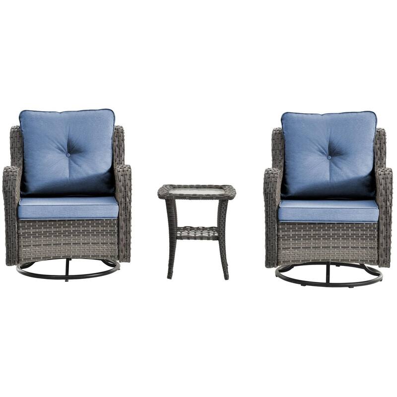 Gray Wicker Rattan Outdoor Patio Furniture Set Swivel Chair with Cushion