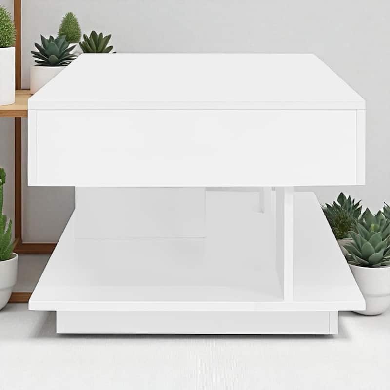 41.3"-76.7" Extendable Coffee Table with Hidden Storage, High Gloss Finish, Multiple Compartments & 16-Color LED Lights