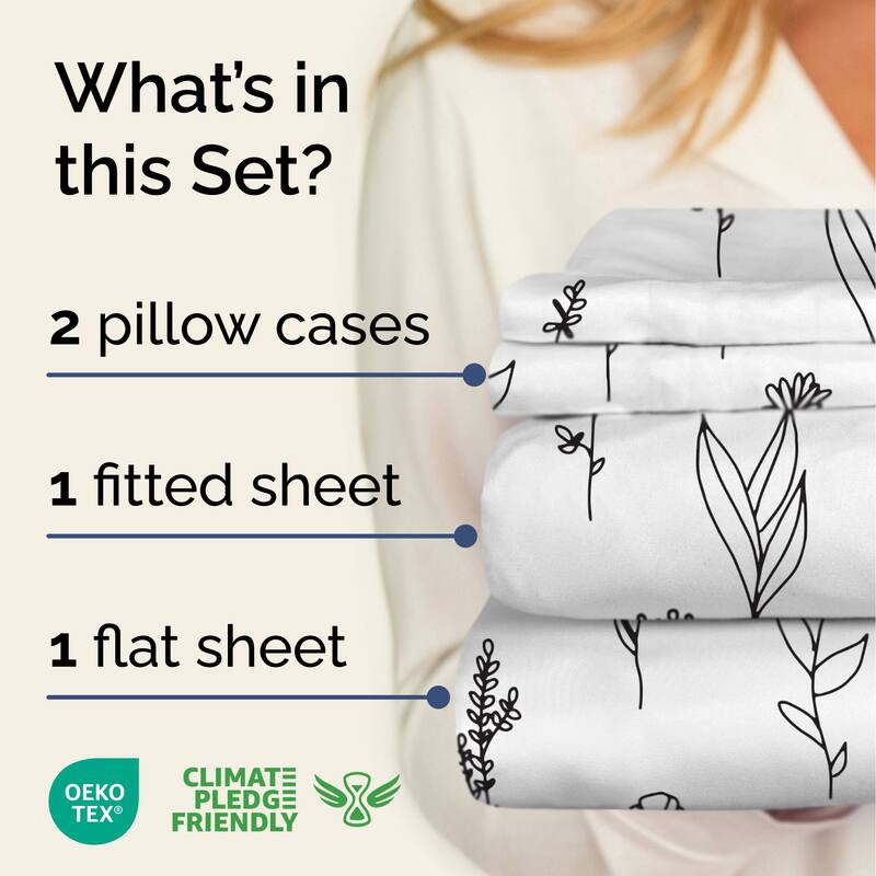 CGK Linens Luxurious 4 Piece Floral Sheet Set,Deep Pocket, Soft, Wrinkle-Resistant Pastel Botanical Bed Sheets