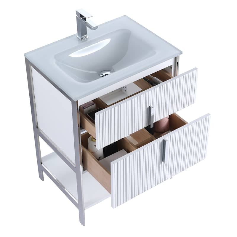 Fine Fixtures Serenity Modern Bathroom Vanity with White Glass Top