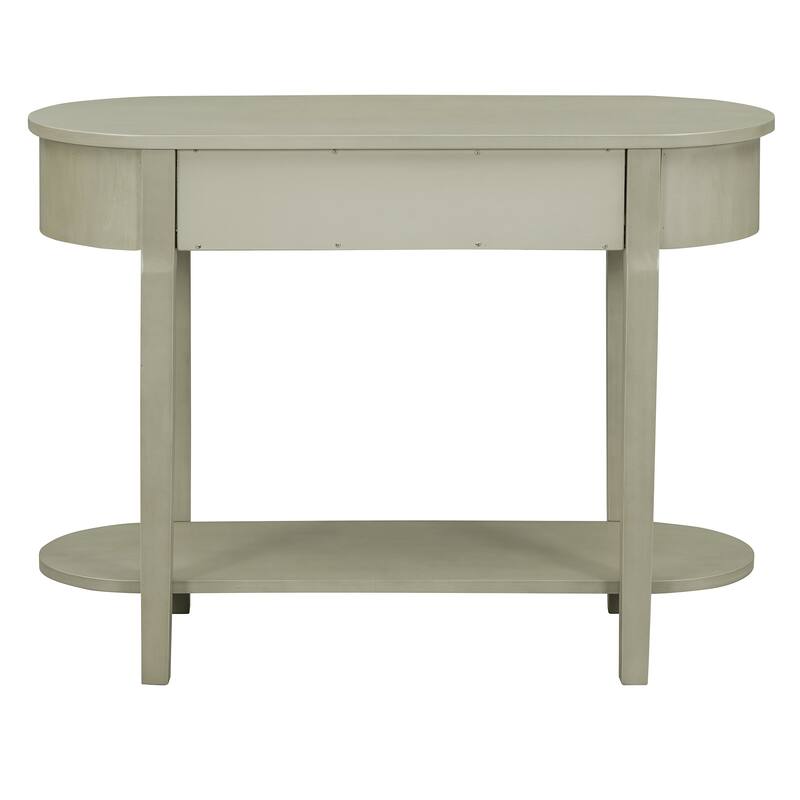 Curved Console Table with 2 Storage Drawers and Metal Handles, Wooden Hallway Tables Entryway Table wOpen Storage Shelf