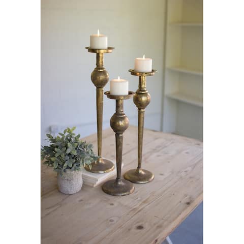 Kalalou Antique Brass Finish Candle Stands - 22 -inch Tall, Set of 3