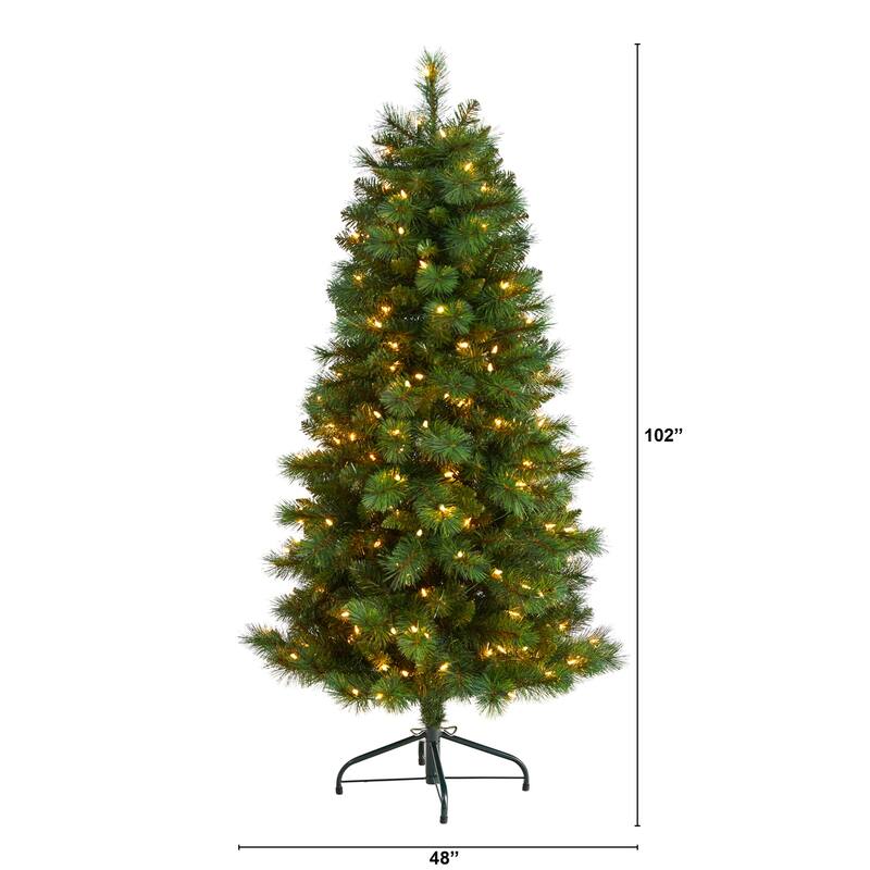5Ft Slim Artificial Christmas Tree with Lights - Pre-Lit Holiday Decor, Realistic Pine Tree, Indoor Xmas Tree - Green - 60