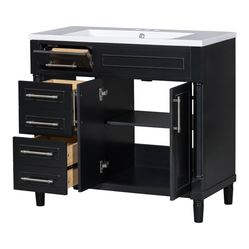 36'' Bathroom Vanity with Top Resin Sink, Freestanding Bathroom Storage Cabinet with 2 Drawers and a Tip-out Drawer