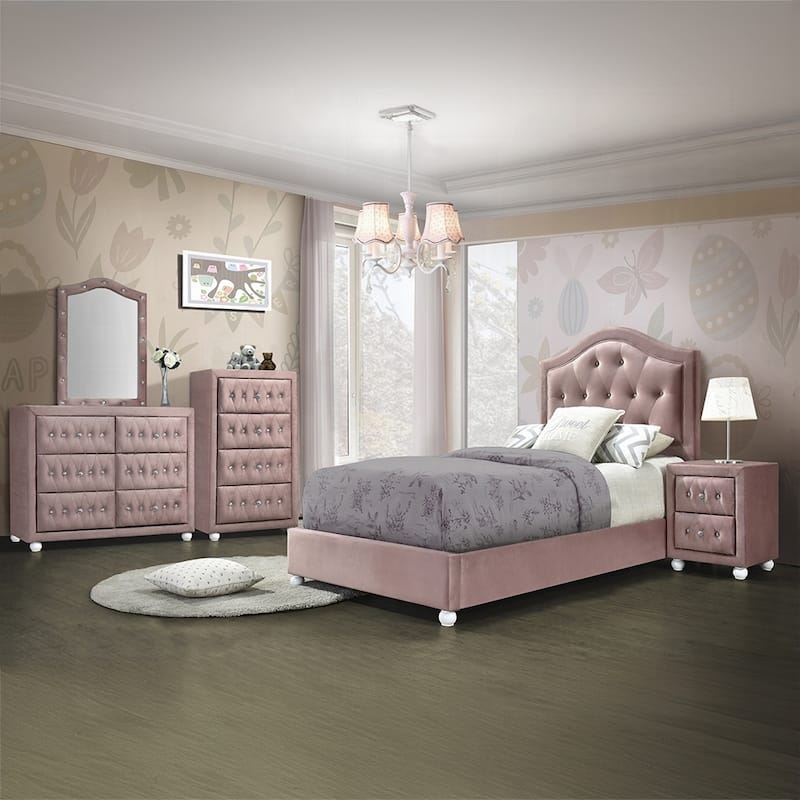 Fabric Upholstered Nightstand, Living Room Side Table with 2 Storage Drawers, Wooden Coffee Table with Rounded Legs