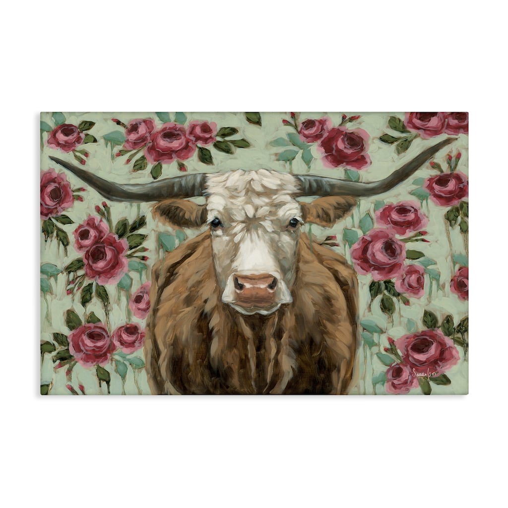 Stupell Longhorn with Magenta Blooms Canvas Wall Art Design By Sara G. Designs