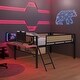 preview thumbnail 7 of 33, Full Size Led Loft Bed Frame Double Bed with Rectangular Desk, Led Lights, With Storage Shelves And Hanging Storage