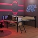 preview thumbnail 26 of 31, Stylish & Simple Single Full metal loft bed with rectangular desk, LED lights, storage shelves, safety guard and ladder, Brown