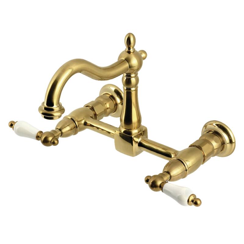 Heritage Two-Handle Wall Mount Bridge Kitchen Faucet - Brushed Brass