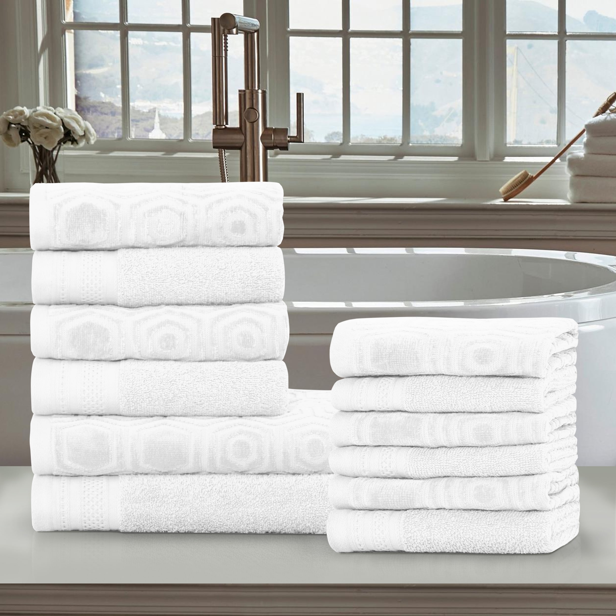 Combed Cotton Highly Absorbent Honeycomb Jacquard and Solid 12-Piece Towel  Set by Superior - Bed Bath & Beyond - 19556403