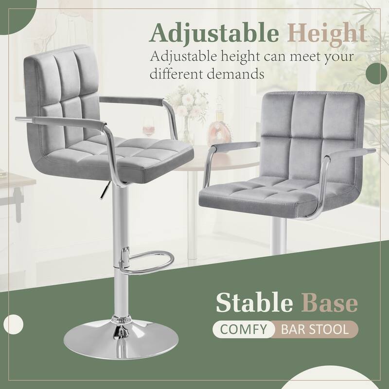 Furniwell Bar Stools Set of 2 Modern Height Adjustable Kitchen Counter Swivel Bar Stool with Armrest