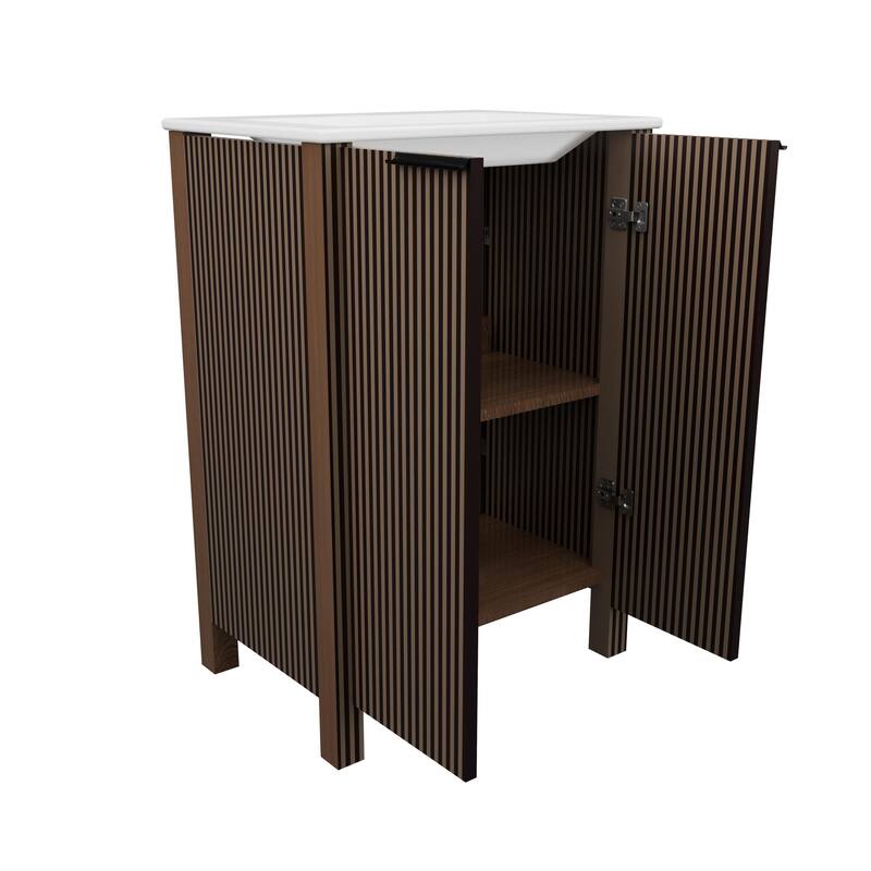 30" Floor Standing Bathroom Vanity Combo with 2 Doors & White Resin Sink Top