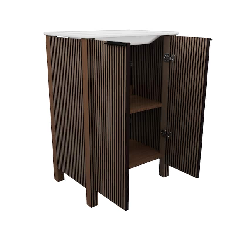 GDFStudio - Maxwell 30-Inch Freestanding Bathroom Vanity with Integrated Basin and Foldable Storage Cabinet Design