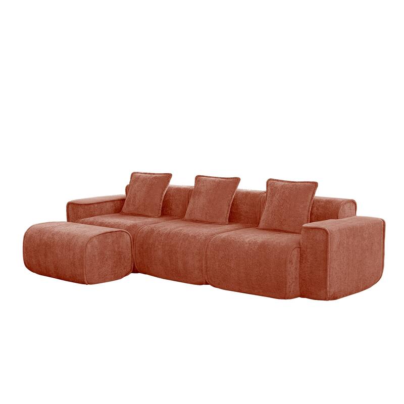 GDFStudio - Streamlined Velvet 3-Seater 108.66" L-Shaped Modular Boneless Sofa with Ottoman