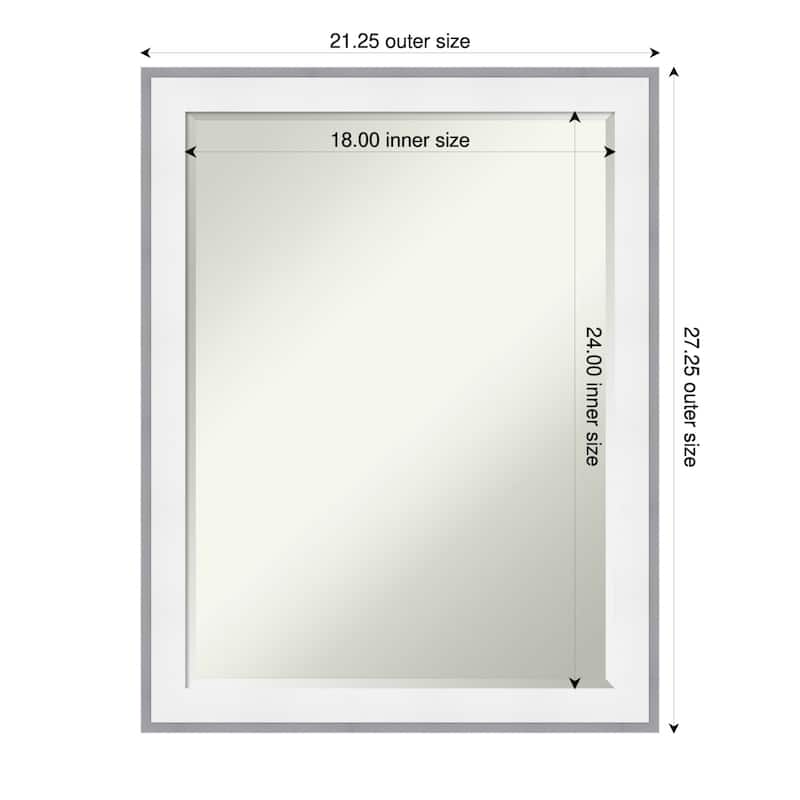 Maya Half-Inch-Bevel Framed Bathroom Vanity Wall Mirror - 21 x 27 in - Maya White Silver