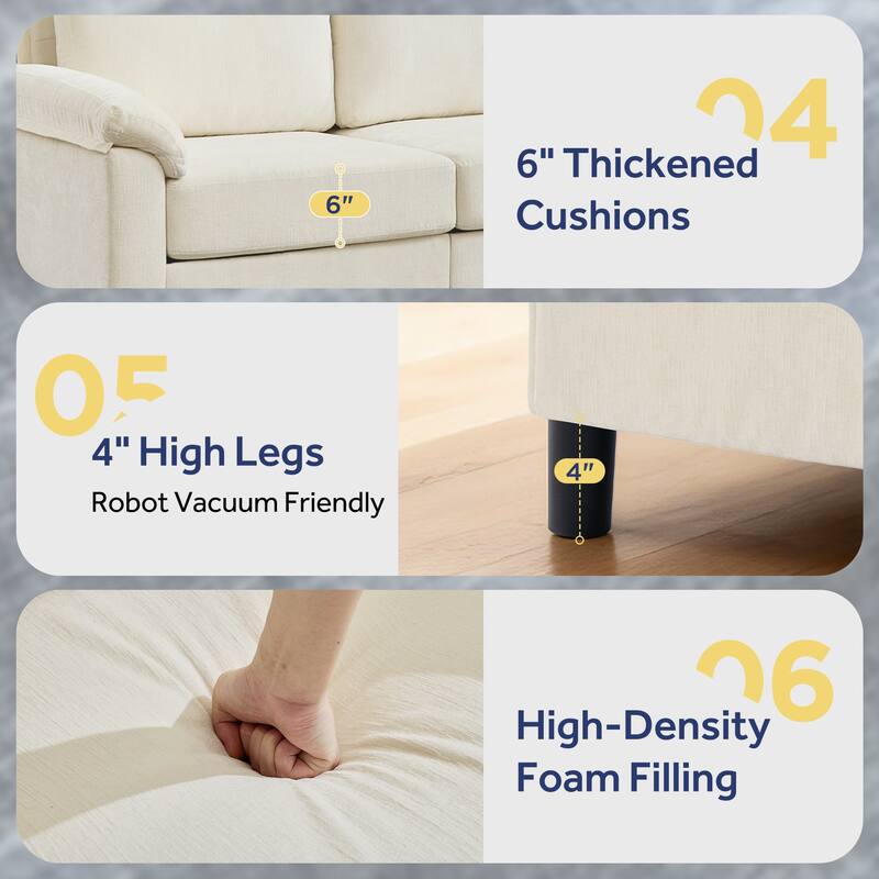 Modern Chenille 3-Seat Sofa Couch with Pillow Top Arms