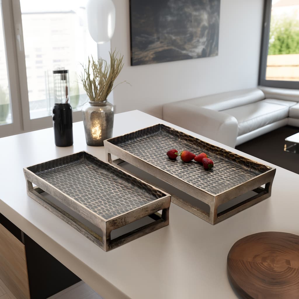 Sagebrook Home Set of 2 15/18" Metal Relica Hammered Trays - 18" x 9" x 3"