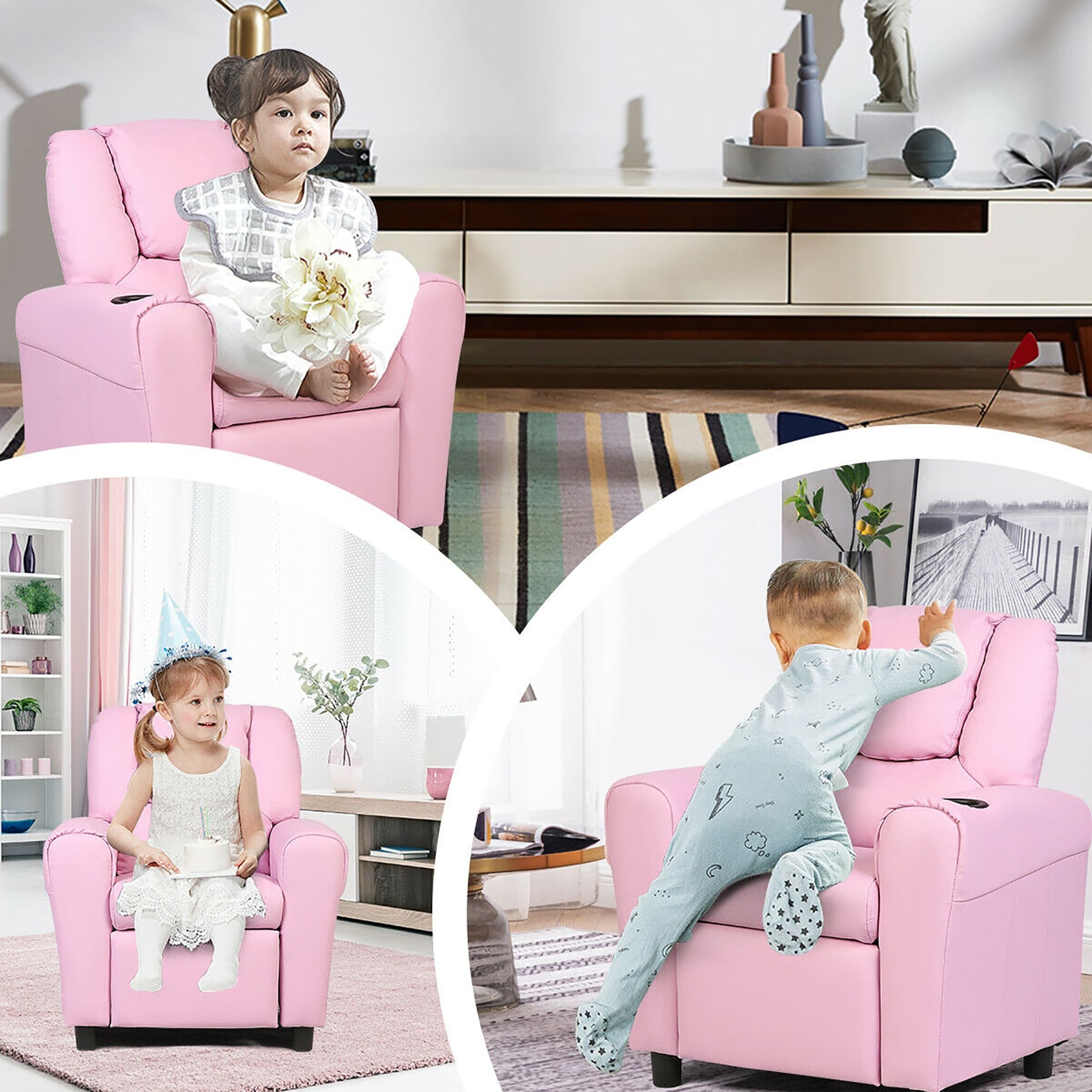 childs pink recliner chair