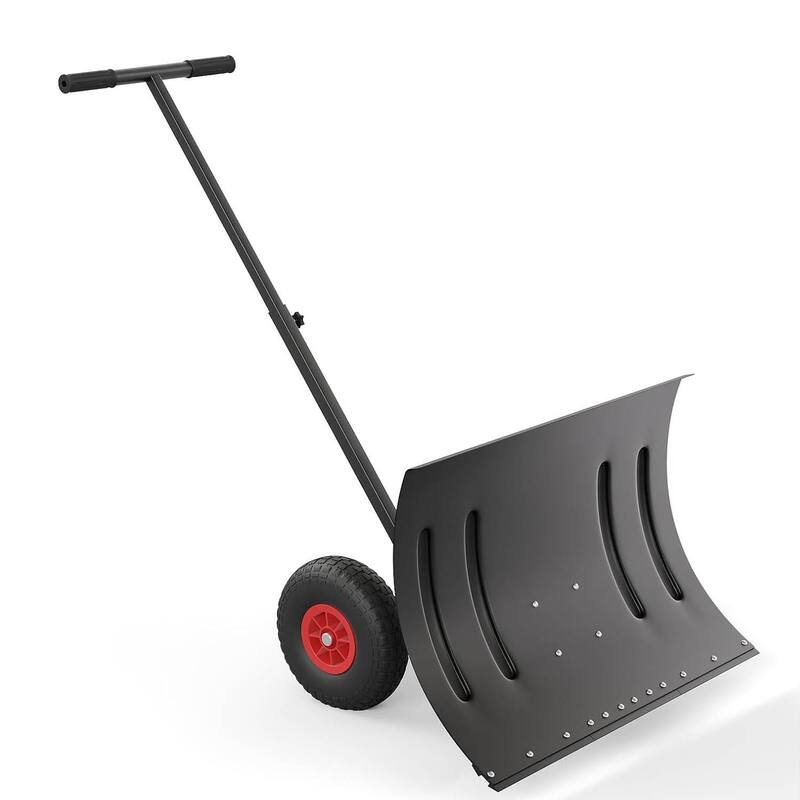 Heavy Duty Single Rod 20 * 29 Inch Wheeled Snow Shovel - Black
