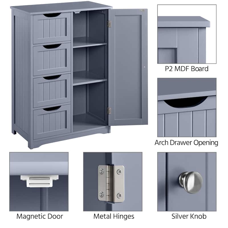 Yaheetech Large Bathroom Storage Cabinet Free-Standing Floor Cabinet with 4 Drawers and 1 Cupboard