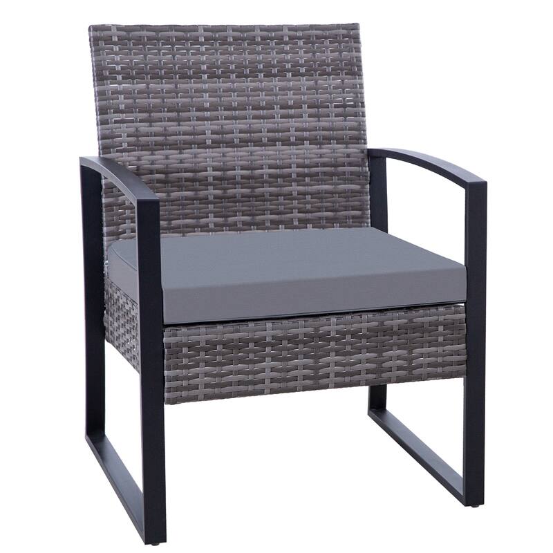 3-Pieces Wicker Patio Conversation Set Outdoor Chairs with Cushions