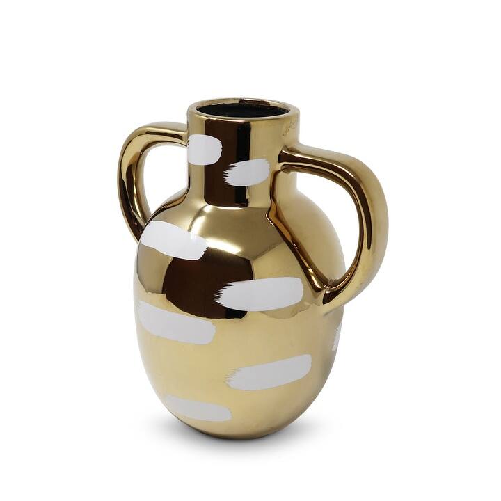 Gold Vase/Jar with White Brushstroke Design