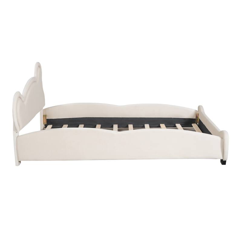 Velvet Platform Bed with Bear-Shaped Headboard and Bed-End Storage Pocket