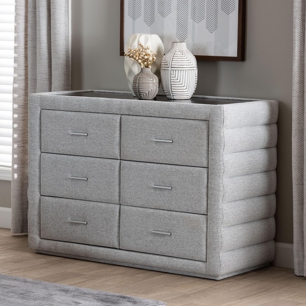 grey tufted dresser Melody 6-Drawer Upholstered Dresser Grey
