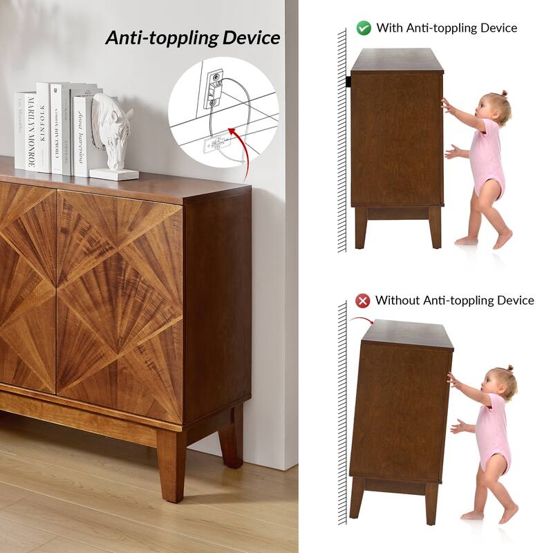 Ofelia Mid-century 60" Wide Geometric Patterned Sideboard with Adjustable Shelves by HULALA HOME