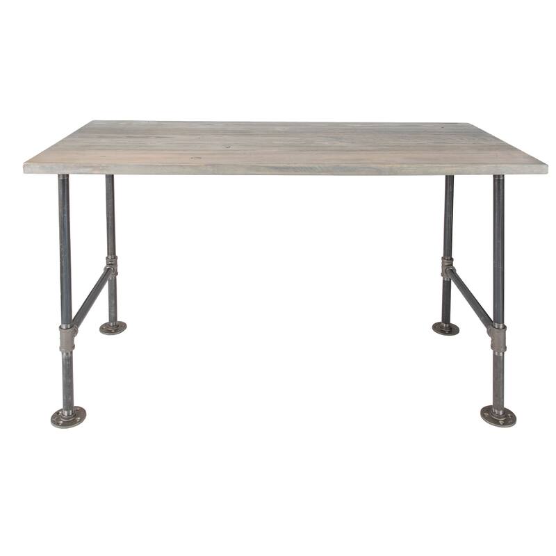 PIPE DECOR Solid Reclaimed Wood Desk with Authentic Industrial Pipe Legs - Riverstone Grey