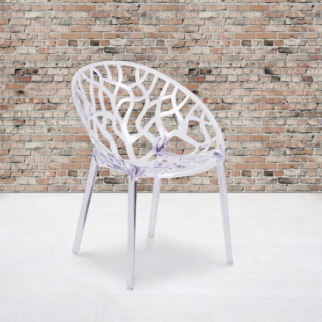 4 Pack Transparent Oval Shaped Stacking Side Chair with Artistic Pattern Design