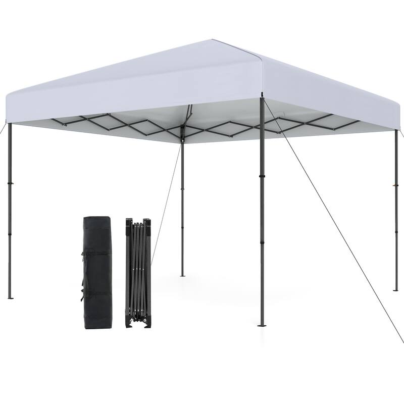 Gymax 10 X 10 FT Pop up Canopy Tent w/ Portable Carrying Bag 8 Stakes - White