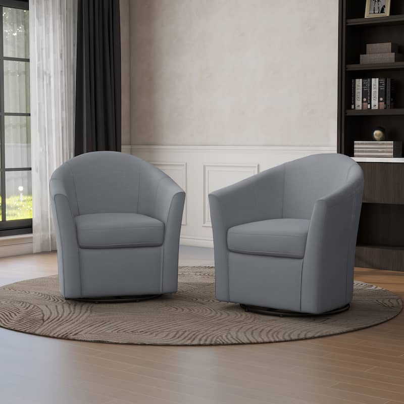 Linen Armchair Swivel Barrel Accent Chairs for Living Room - Set of 2 - Light Grey