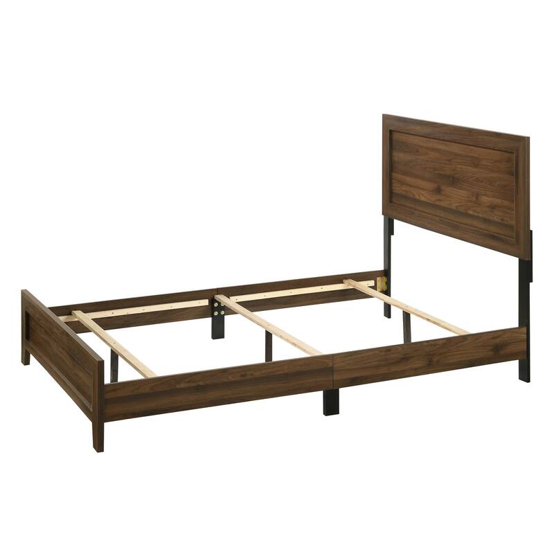 Contemporary Brown Cherry Finish Full Size Panel Bed, Wooden Bedroom Furniture