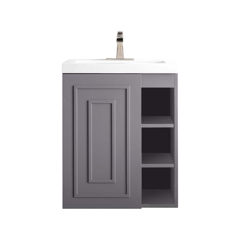 Alicante' 24" Single Vanity Cabinet, w/ White Glossy Composite Stone Countertop