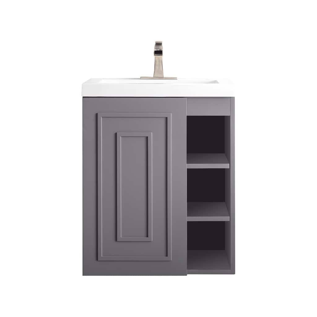 James Martin Vanities Alicante 24" Single Vanity Cabinet, Grey Smoke w/ White Glossy Composite Stone Top