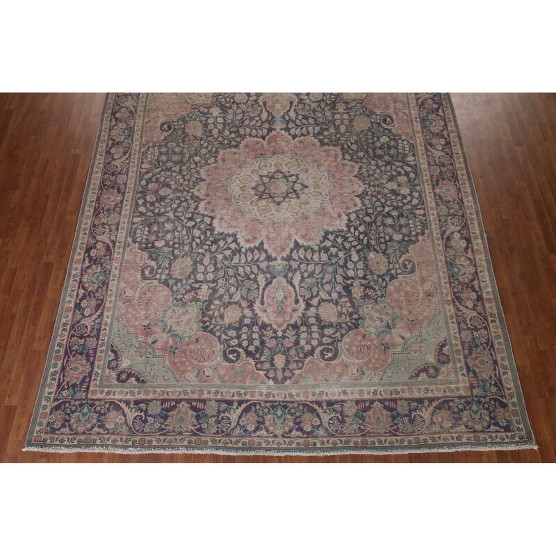 Distressed Tabriz Persian Antique Area Rug Handmade Wool Carpet - 9'9" x 12'8"