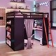 preview thumbnail 17 of 64, Wood Full Size Loft Bed with Blackout Curtains and RGB Lights, Gaming Loft Bed with Desk & Shelves